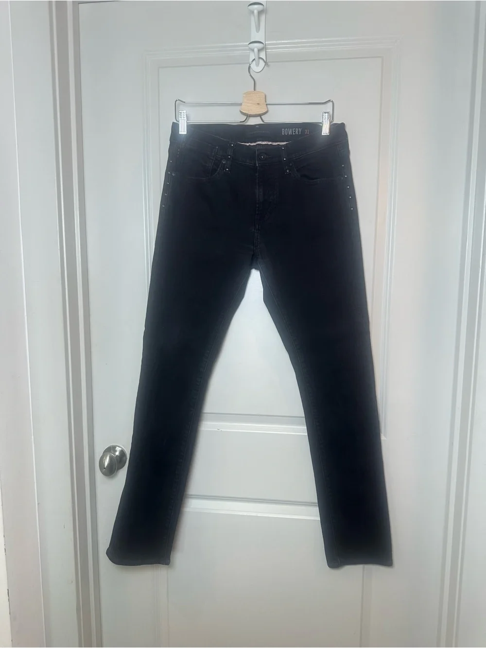John Varvatos Bowery Slim Straight Studded Black Jeans, Size 31 - Picture 8 of 8